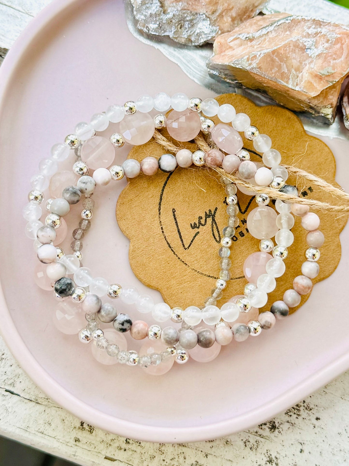 Gray + Pink in Silver (4-stack)