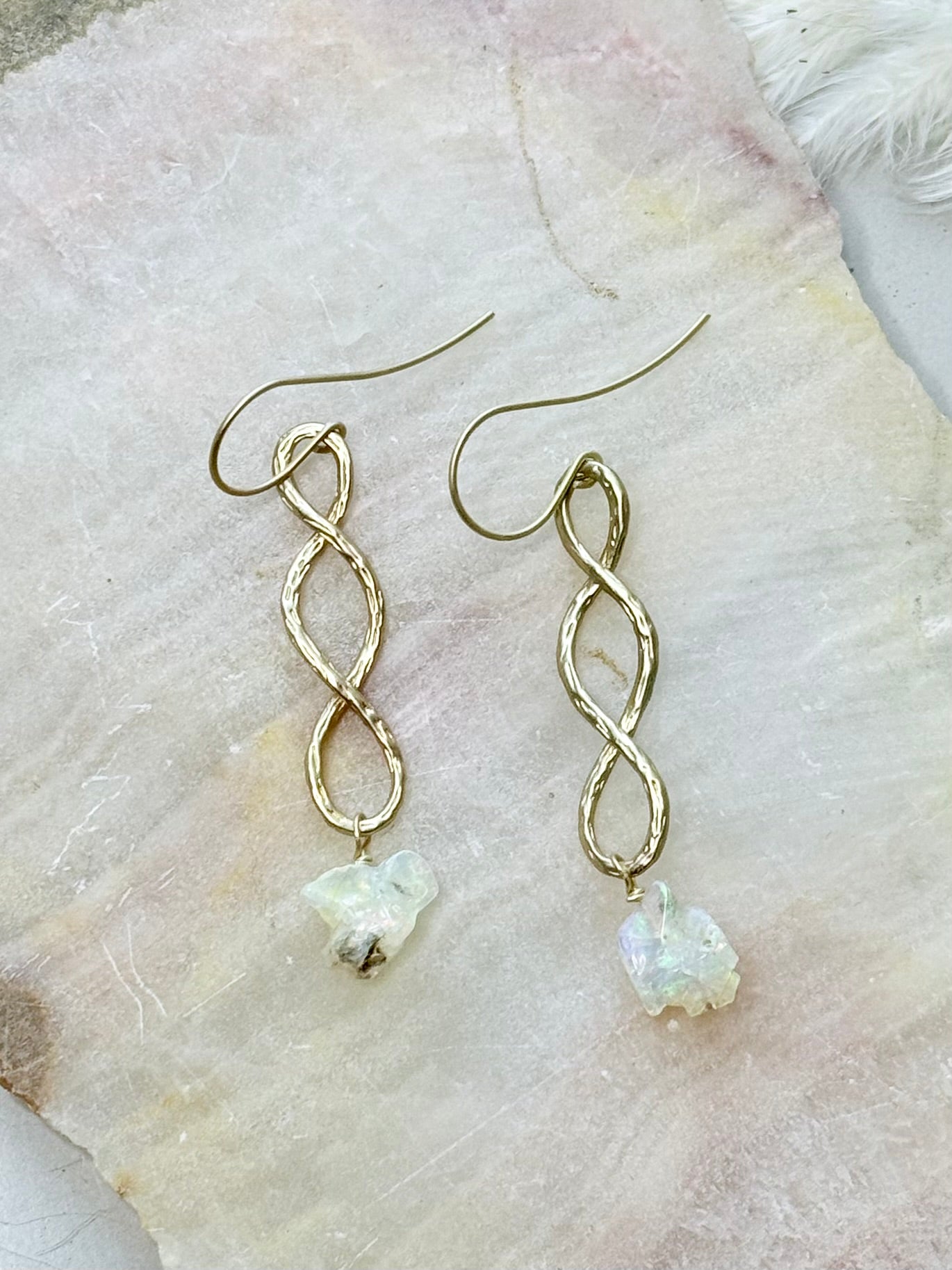 Ethiopian Opal + Matte Gold Infinity Earrings
