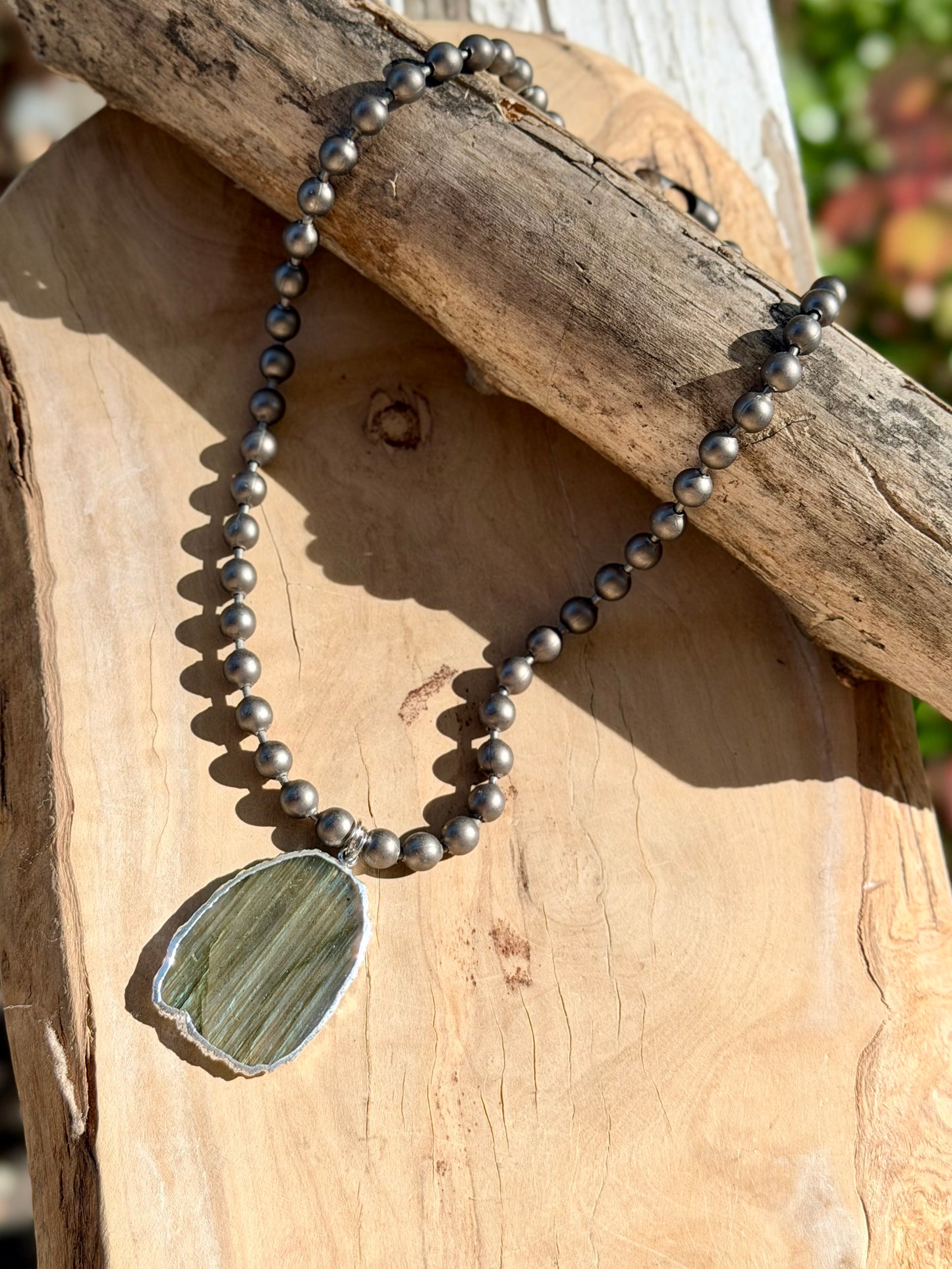 Labradorite + Matte Gunmetal Necklace