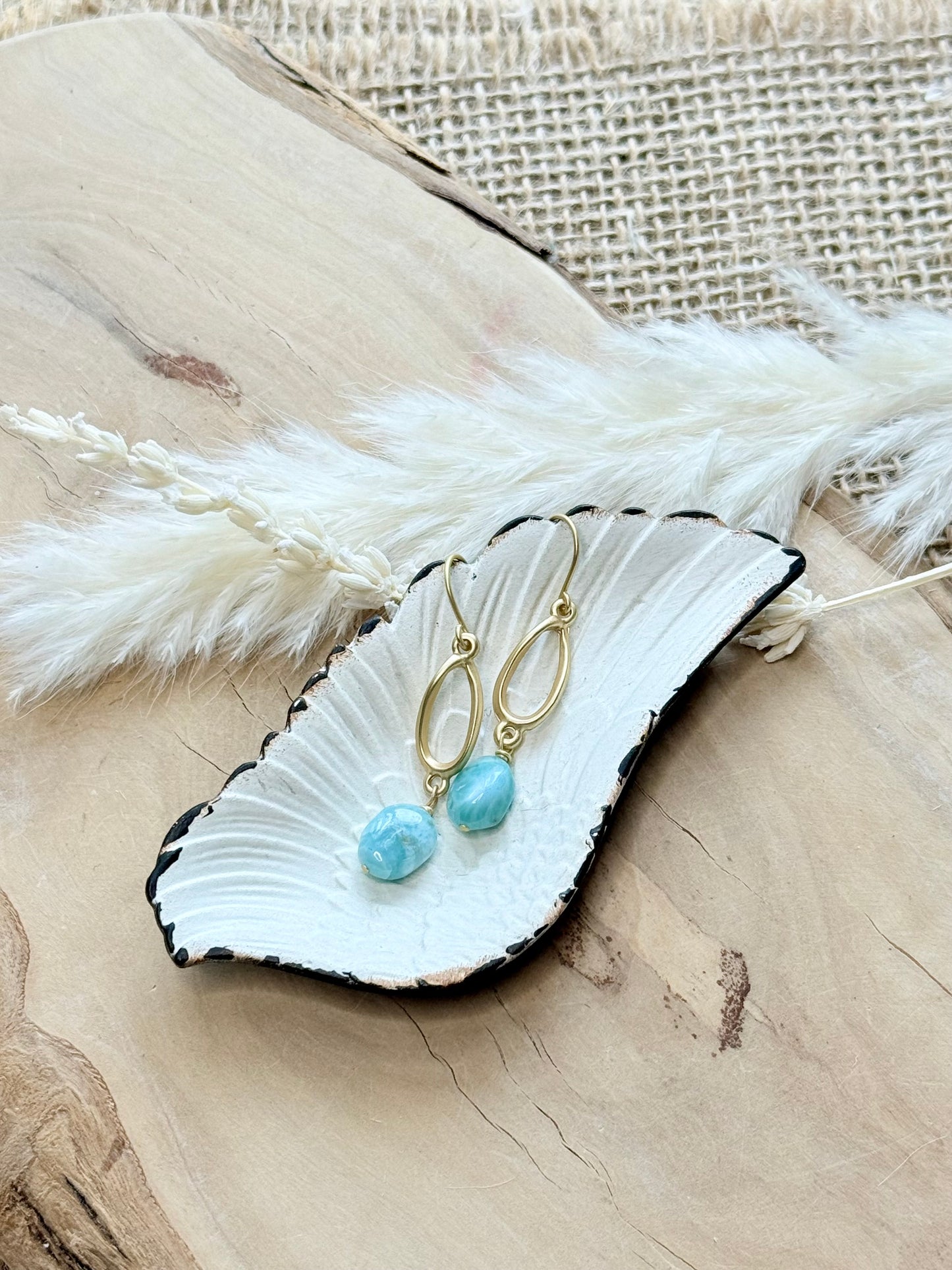 Larimar + Matte Gold Twist Earrings