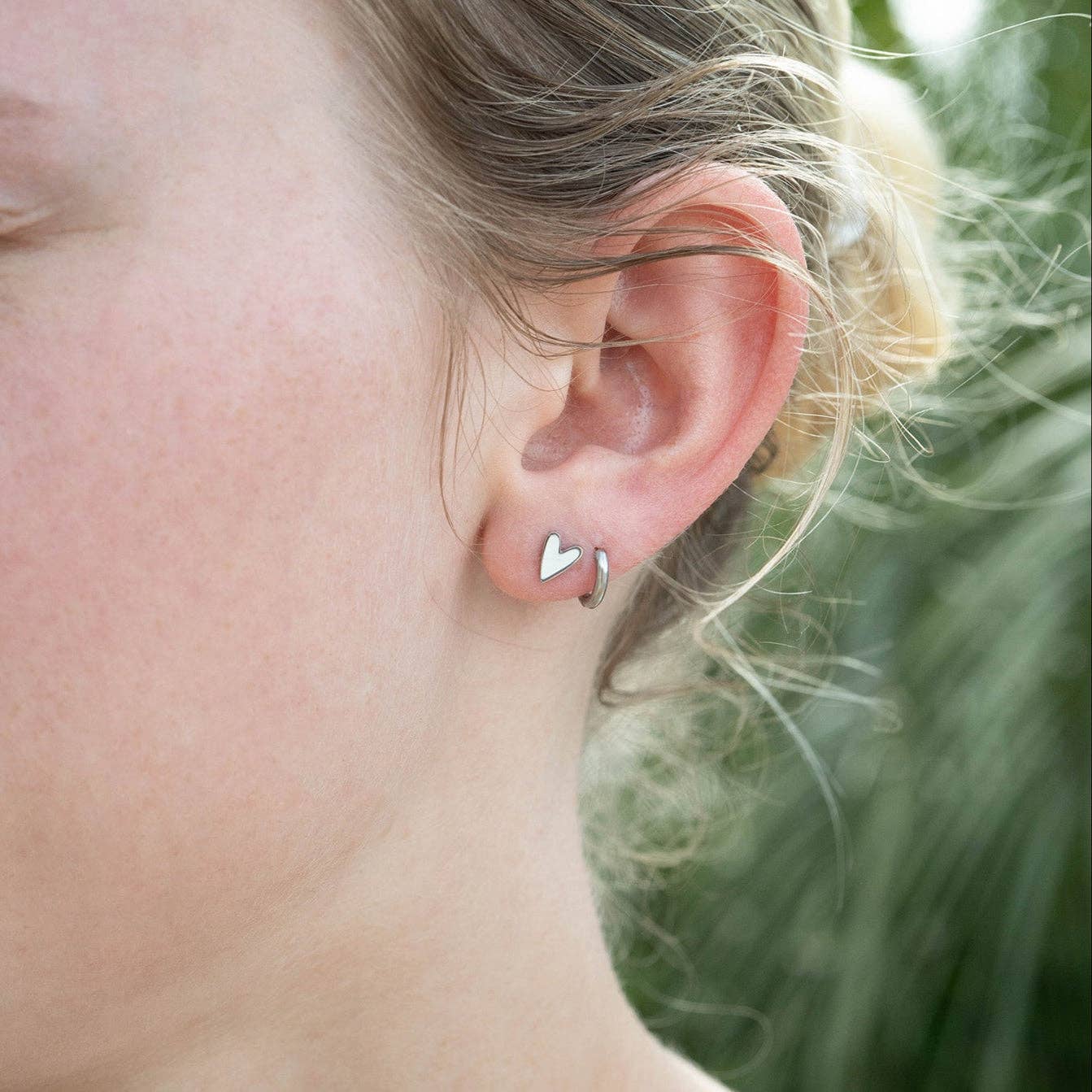 White + Stainless Steel Heart Stud Earrings