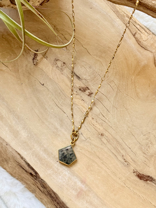 Black Sunstone + Gold Stainless Steel Necklace