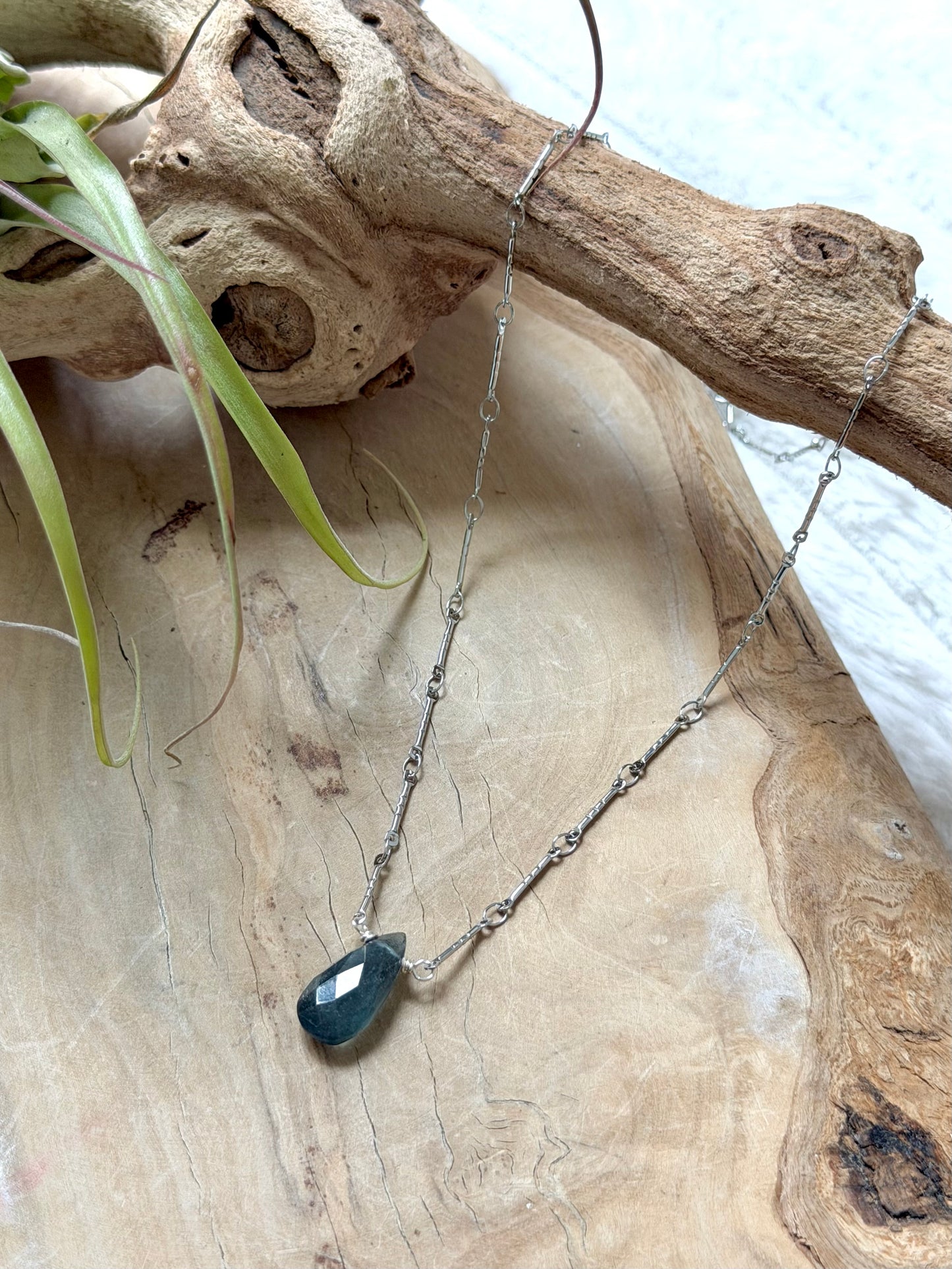 Moss Aquamarine + Silver Stainless Steel Necklace