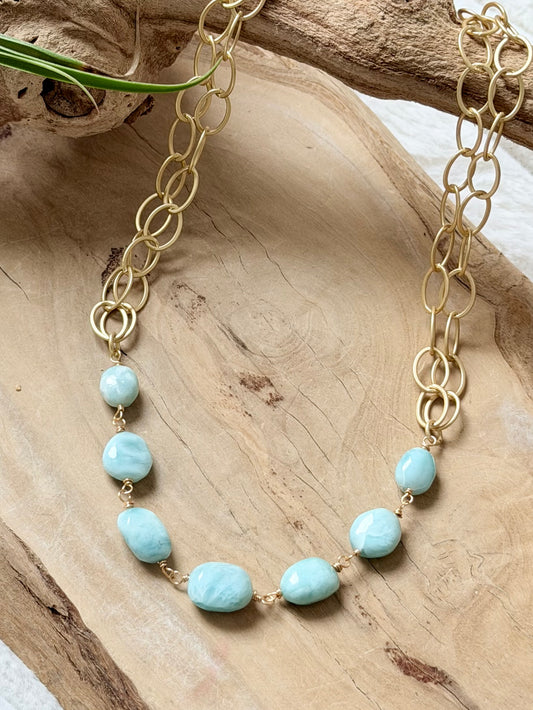 Dominican Larimar + Matte Gold Necklace