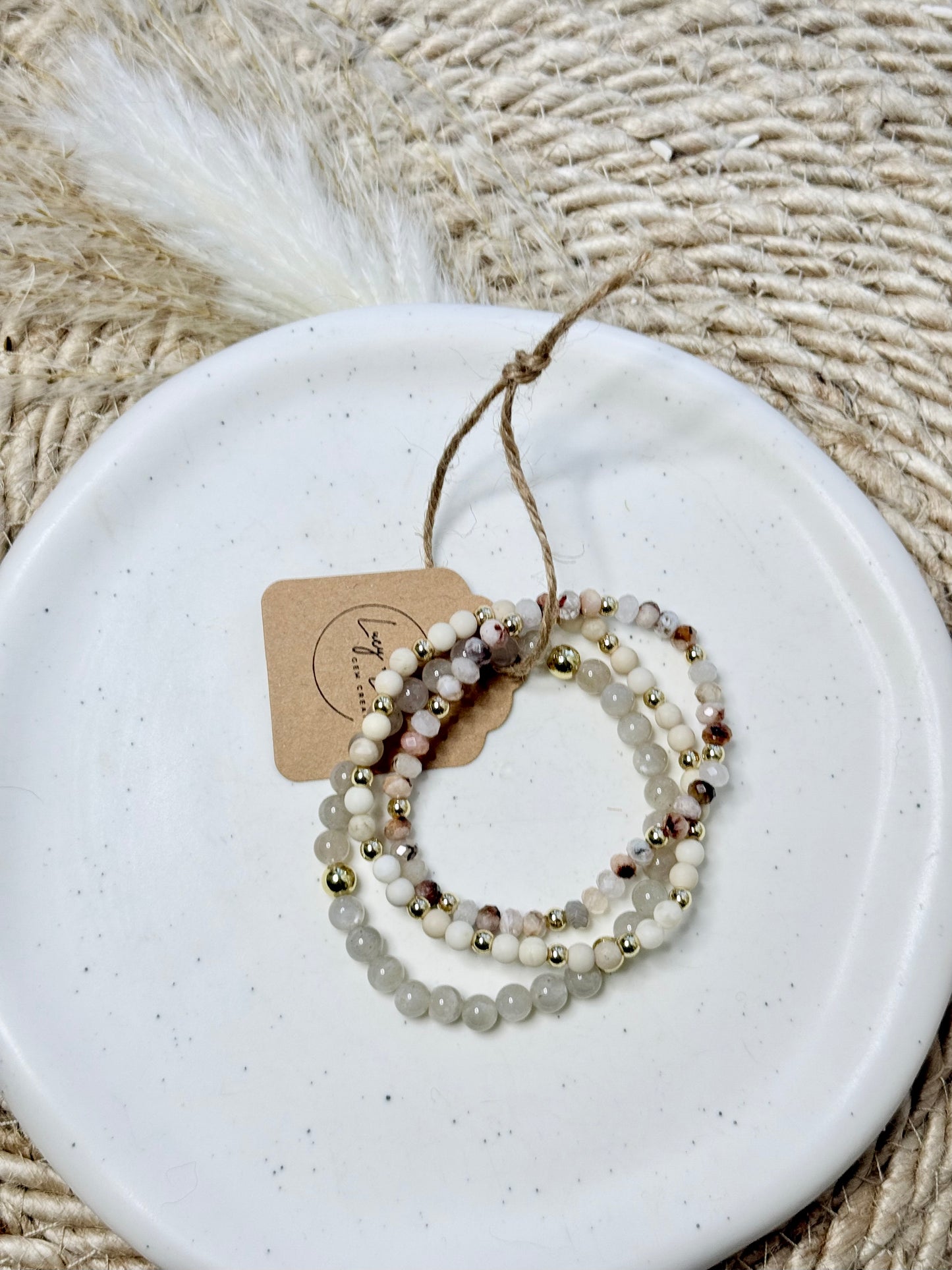 Cherry Blossom Agate + Moonstone in Gold Stack (3-stack)