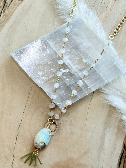 Rustic Ethiopian Opal + Moonstone Matte Gold Necklace
