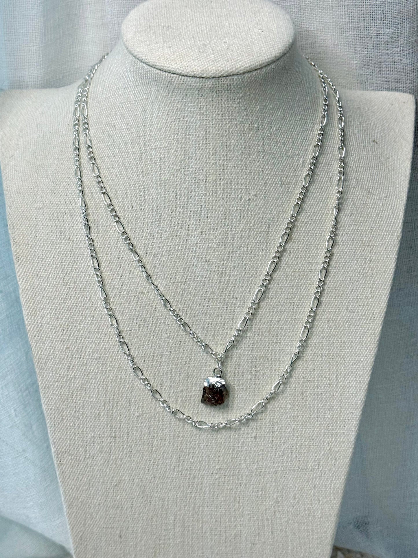 Smoky Quartz + Silver Chain Duet Necklace