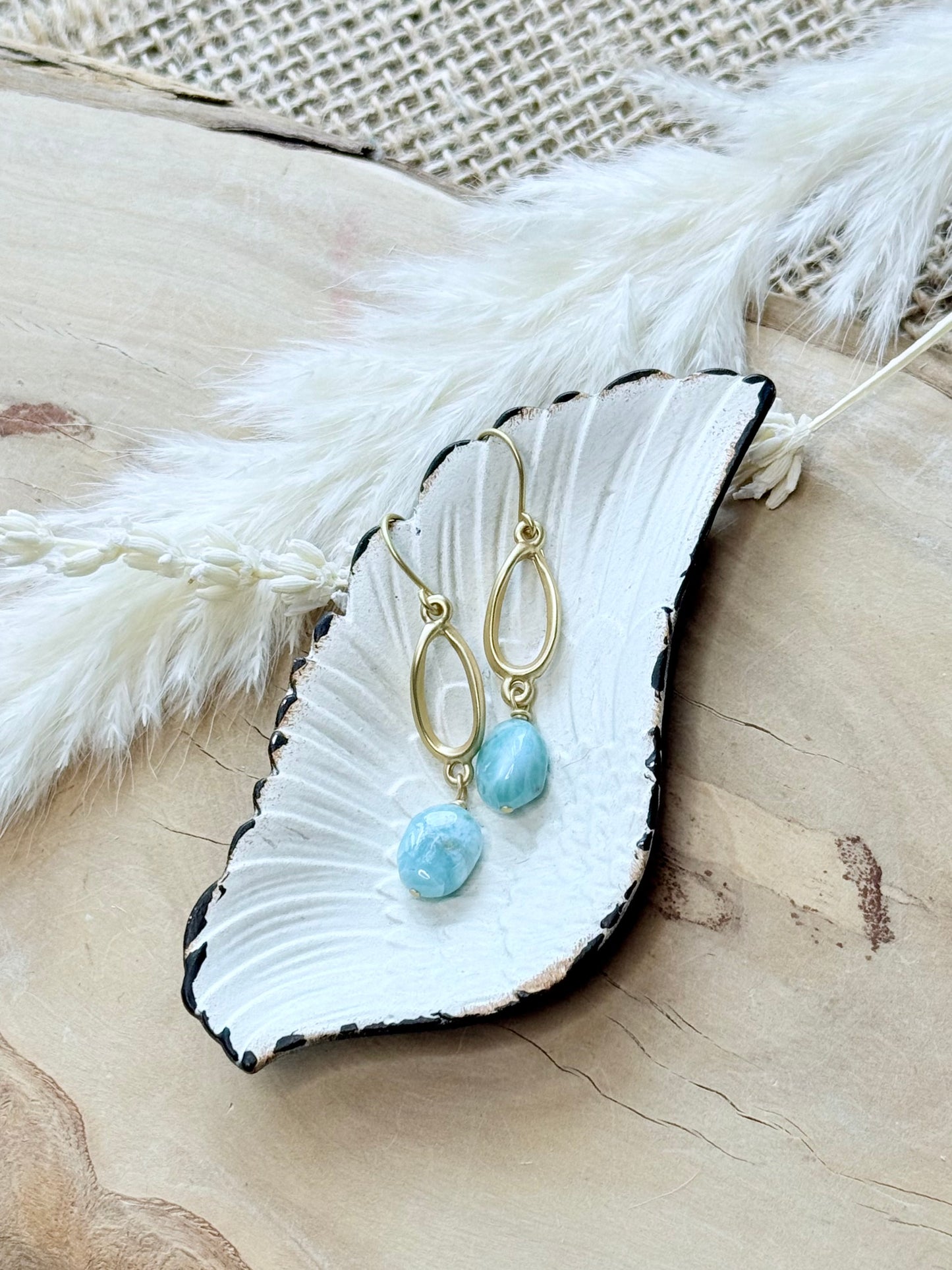 Larimar + Matte Gold Twist Earrings