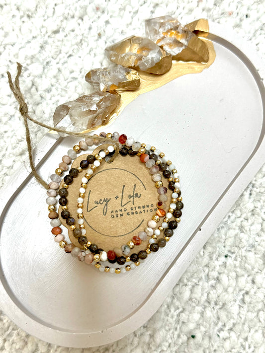 Agate + Labradorite in Gold (3-stack)