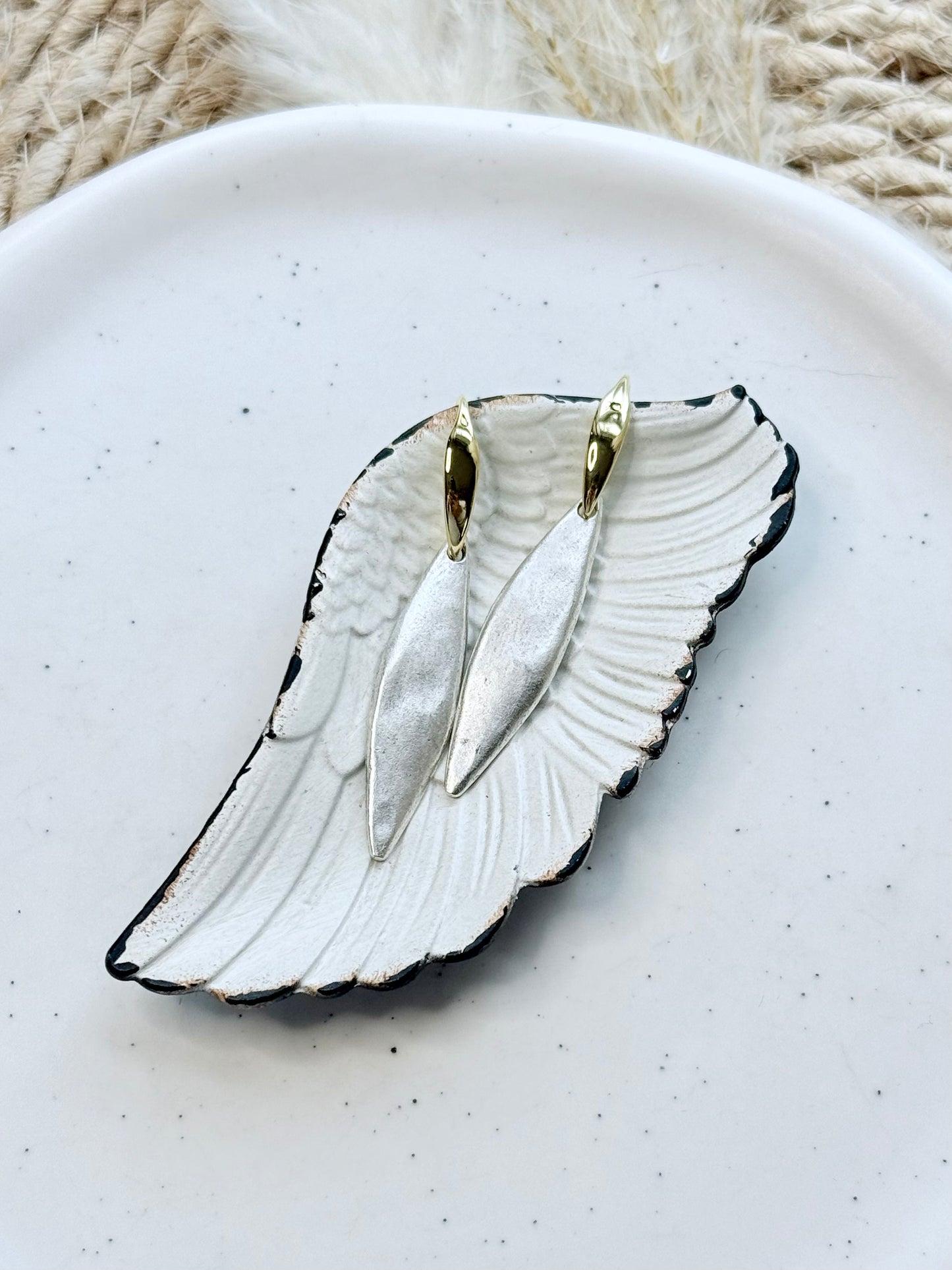 Matte Silver + Gold Mixed Metal Oblong Earrings