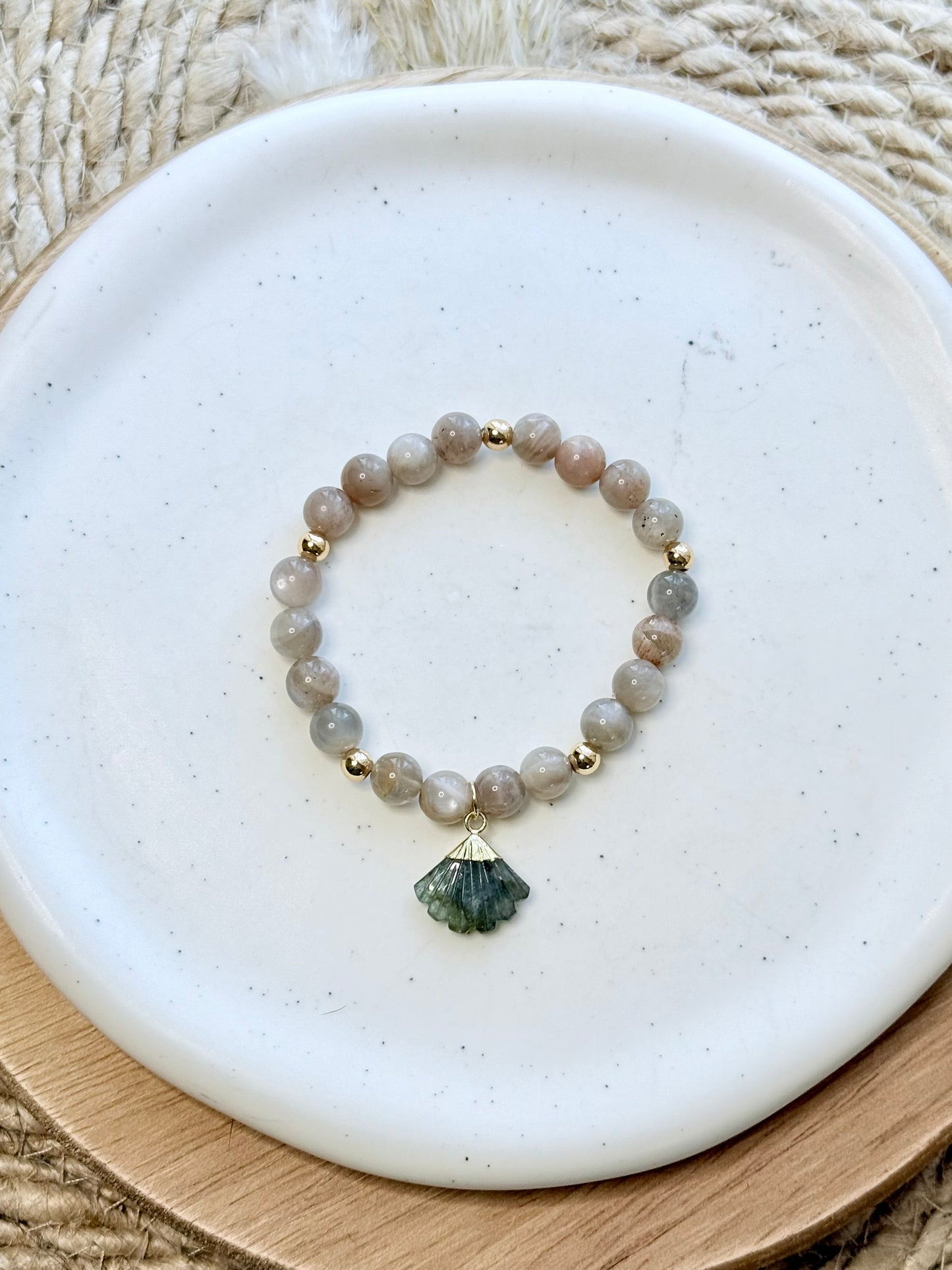 Gray Moonstone + Labradorite Gemstone Pendant Bracelet