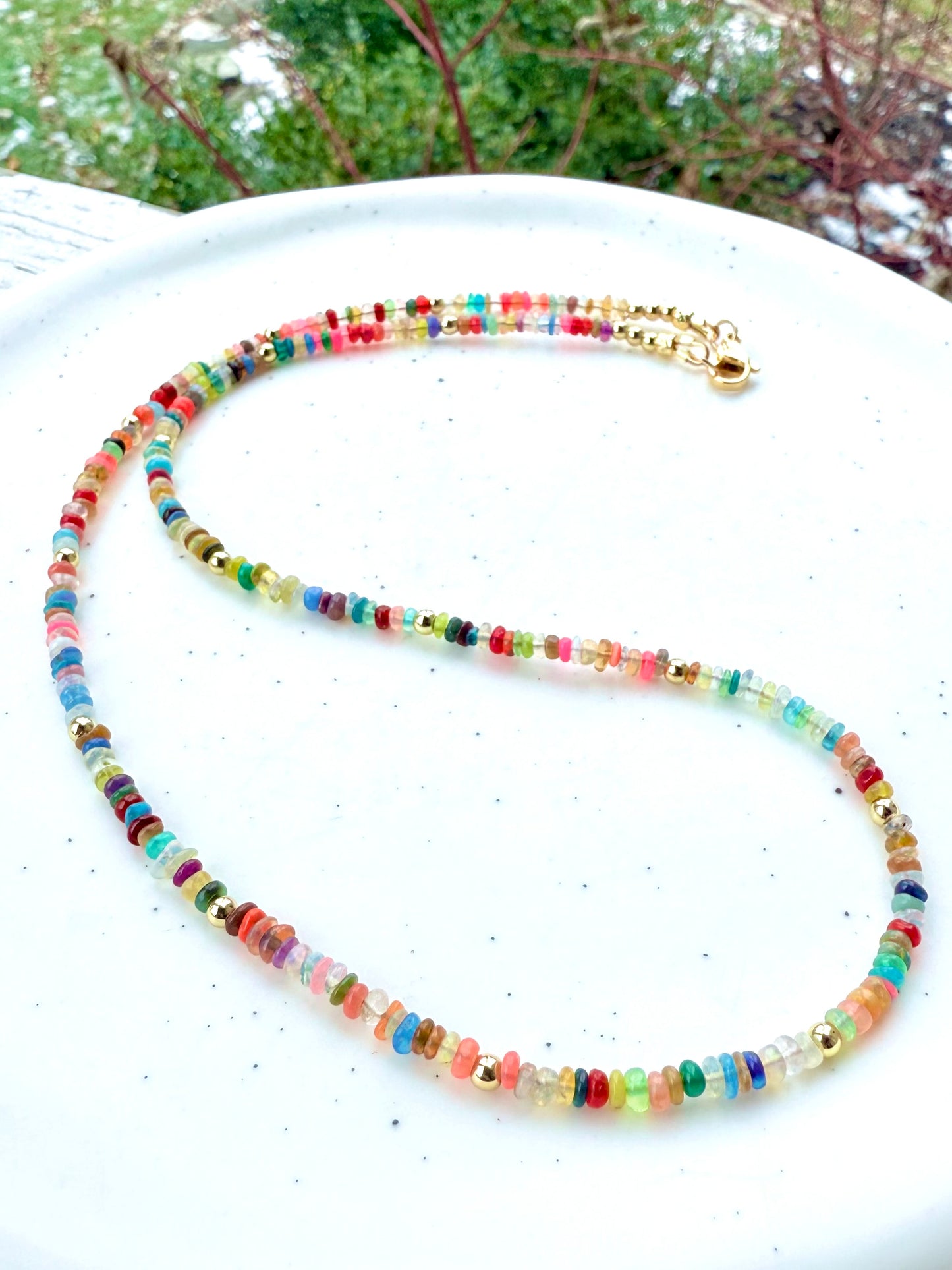 Luxe Bright Rainbow Ethiopian Opal + Gold Necklace