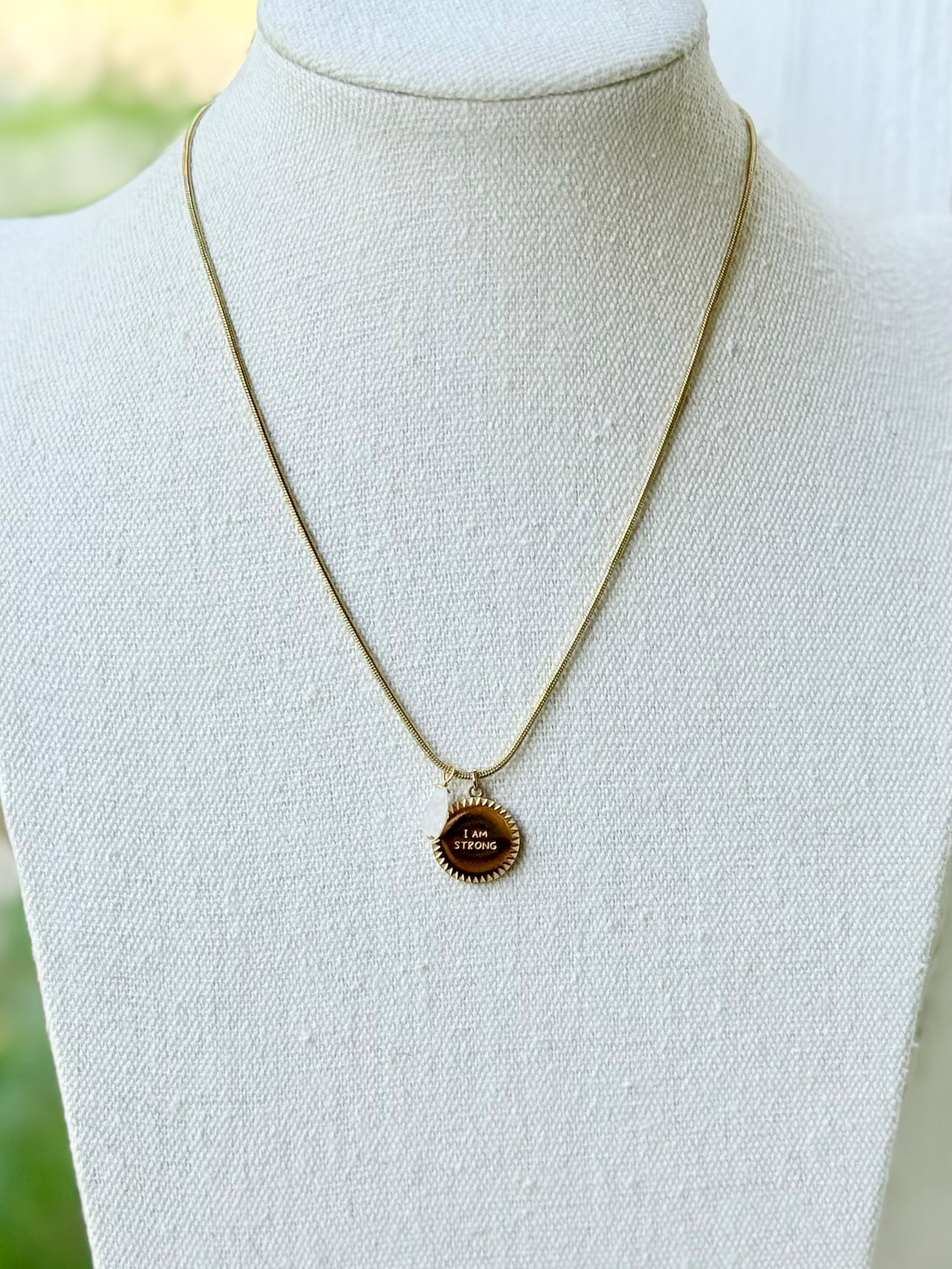 I AM STRONG: Moonstone + Gold Stainless Steel Necklace