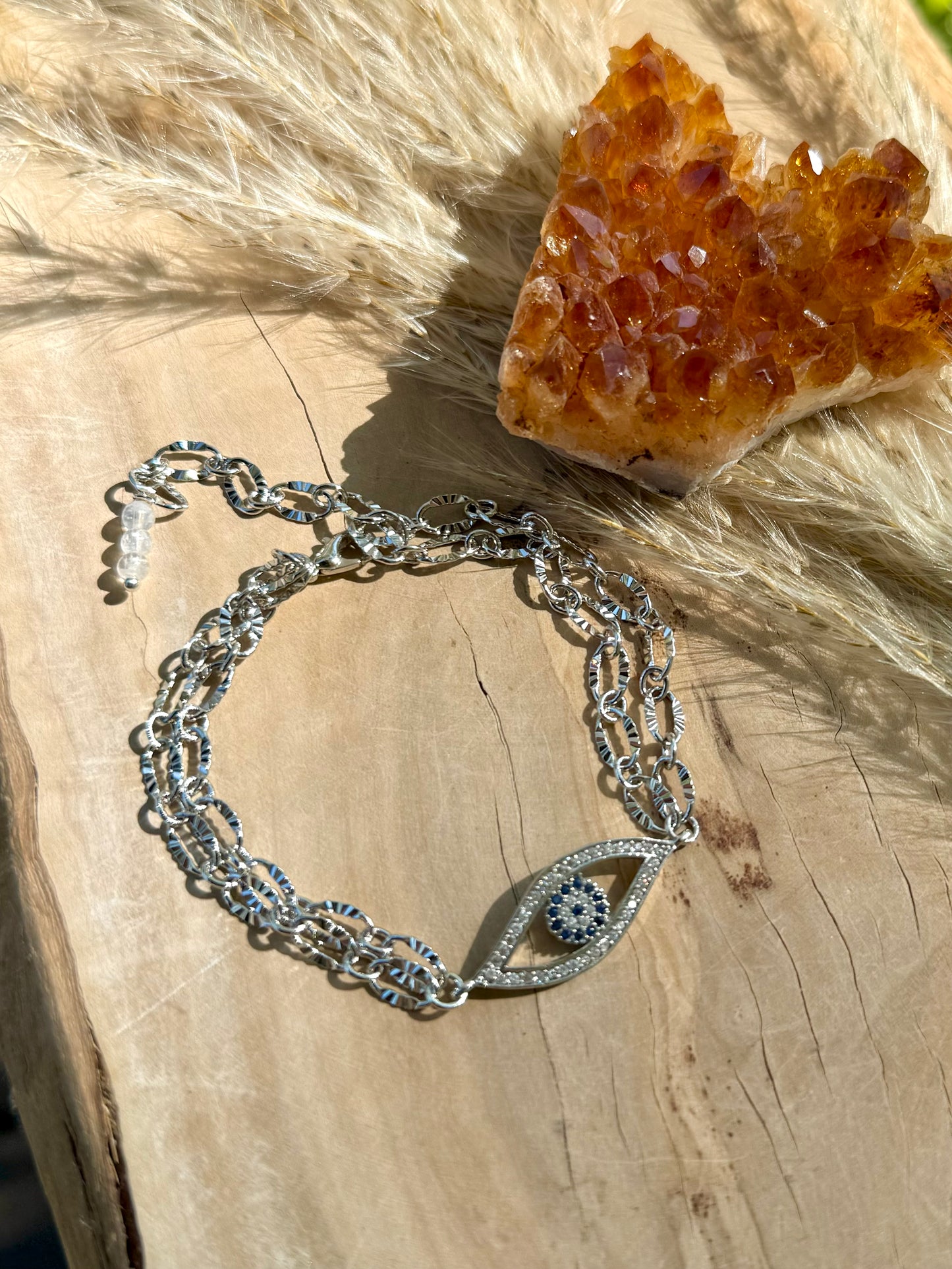 Wavy Evil Eye + Silver Chain Bracelet