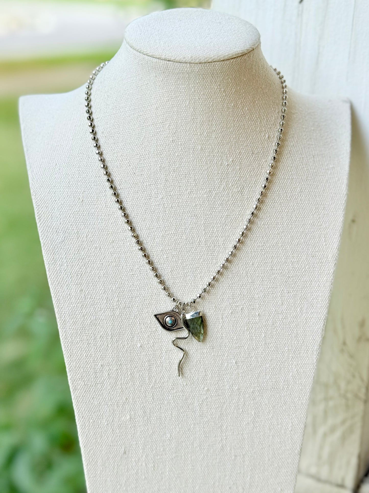 Labradorite + Silver Snake Necklace