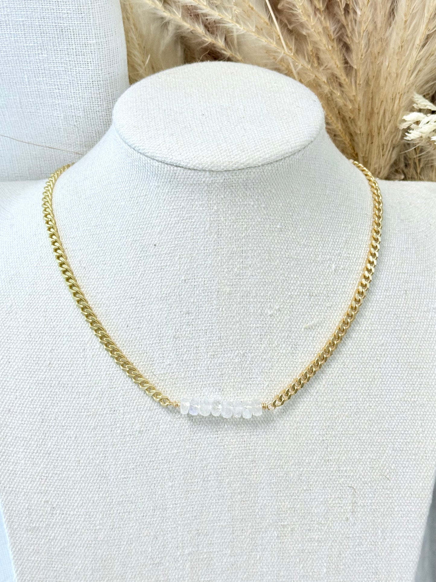 Rainbow Moonstone + Matte Gold Choker Necklace