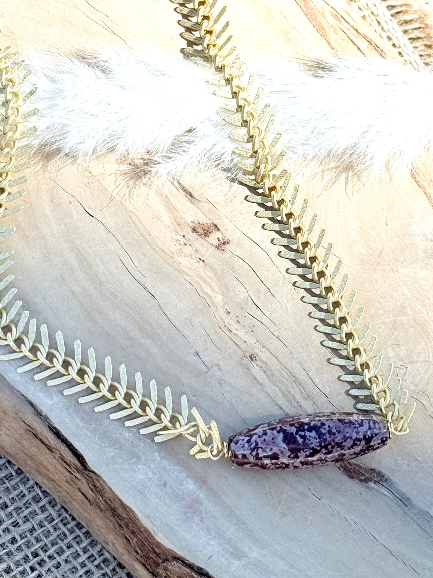 Jasper + Matte Gold Fishbone Chain Necklace