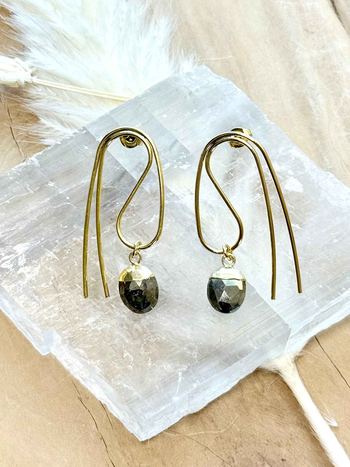 Pyrite + Gold Twisted Earrings