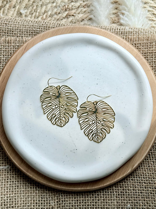 Gold Monstera Leaf Earrings