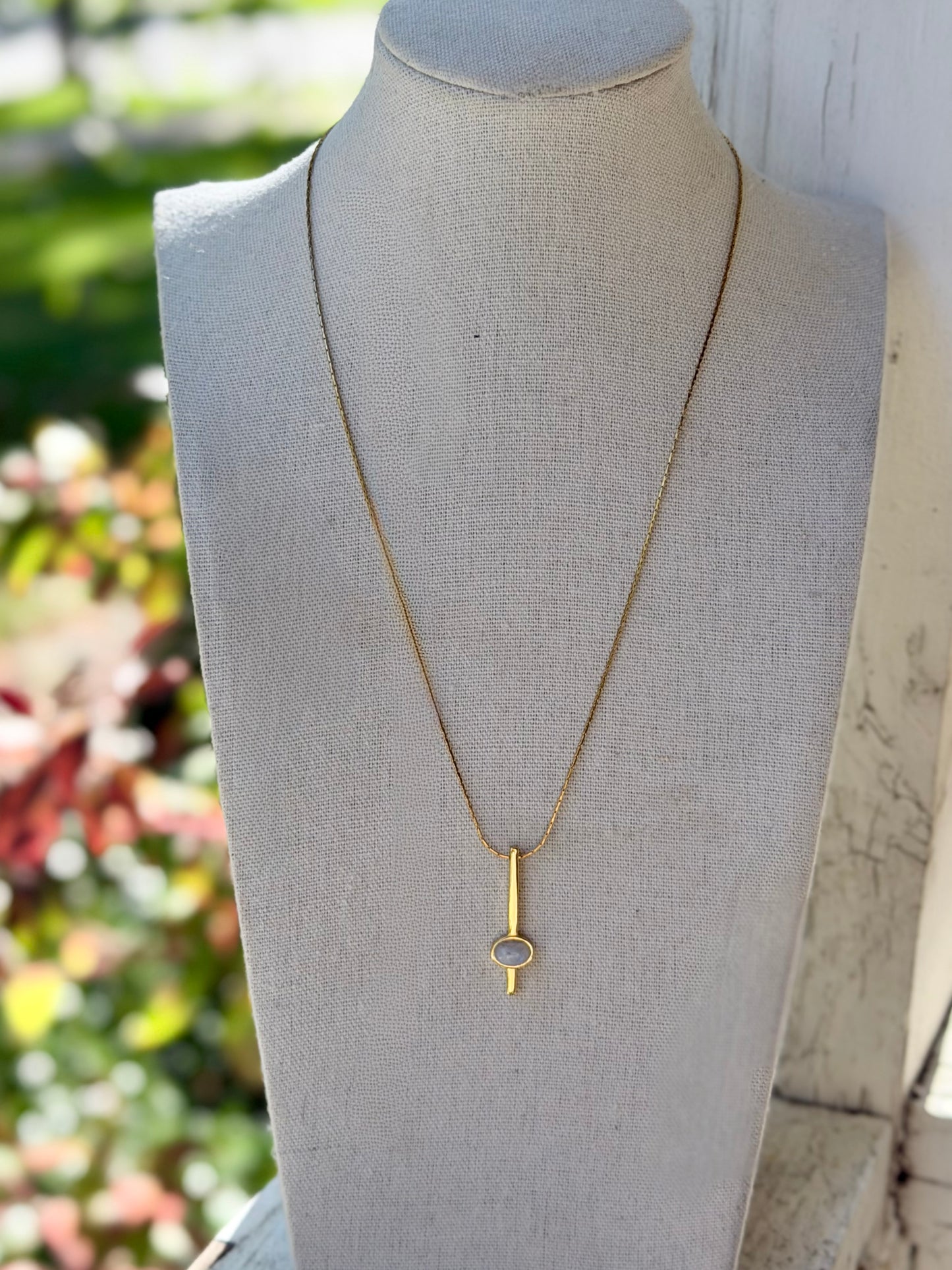 Rainbow Moonstone + Gold Drop Pendant Necklace