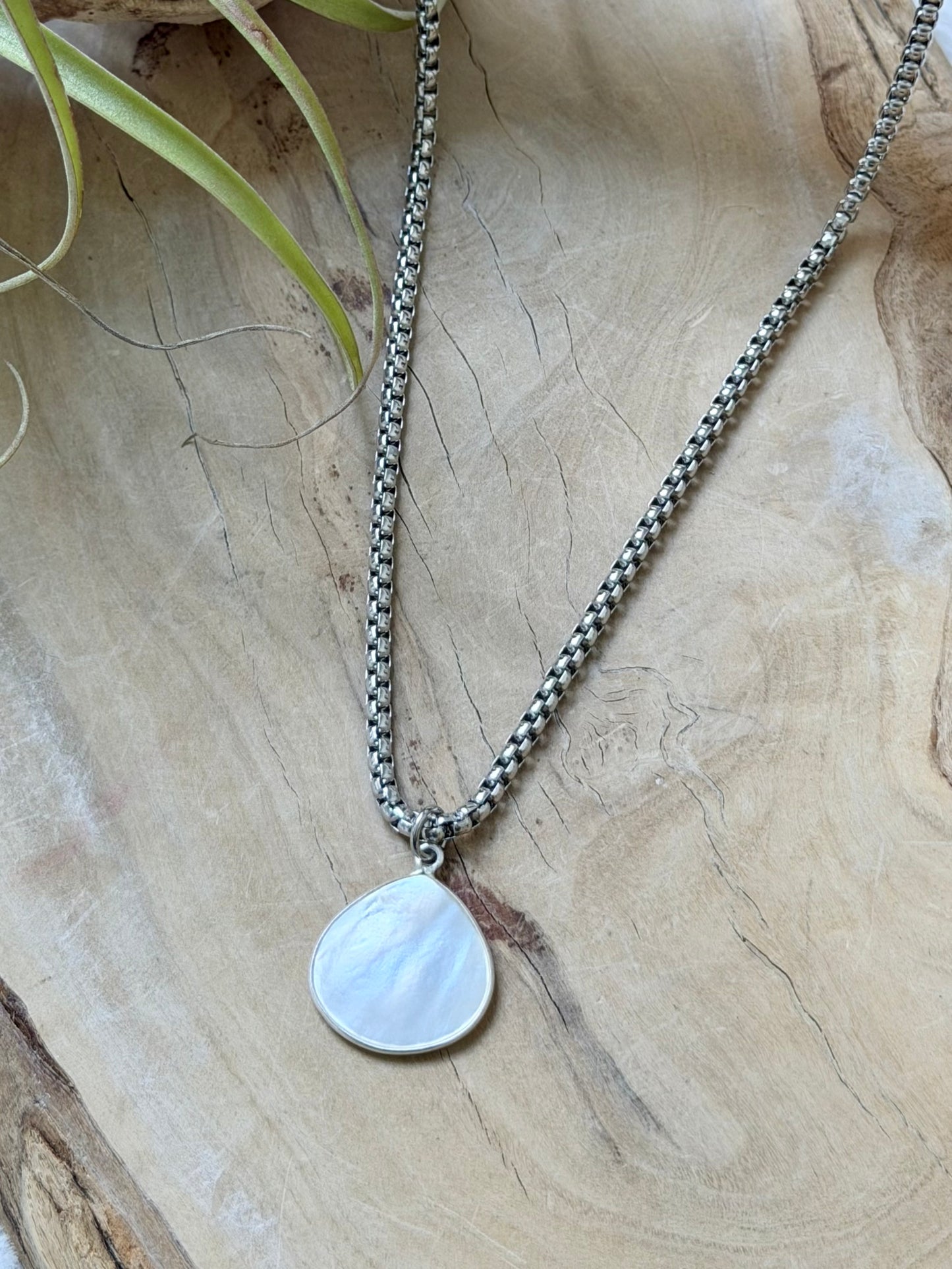 Mother of Pearl + Silver Drop Pendant Necklace