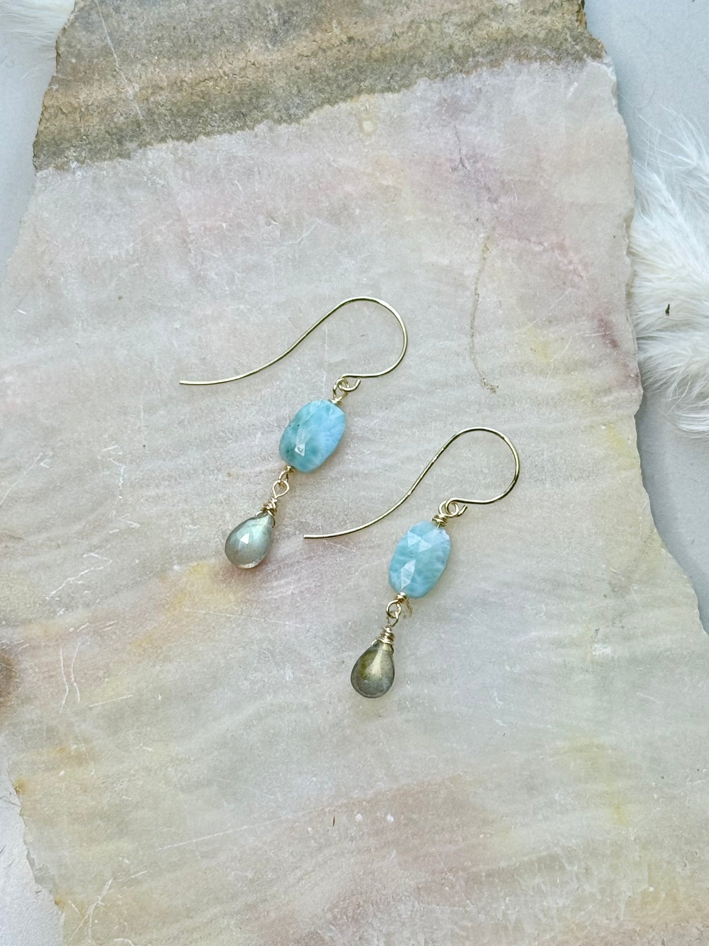 Larimar + Labradorite Matte Gold Earrings