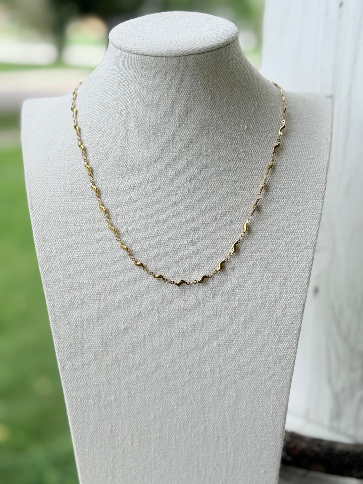 Gold Stainless Steel Wavy Chain Necklace