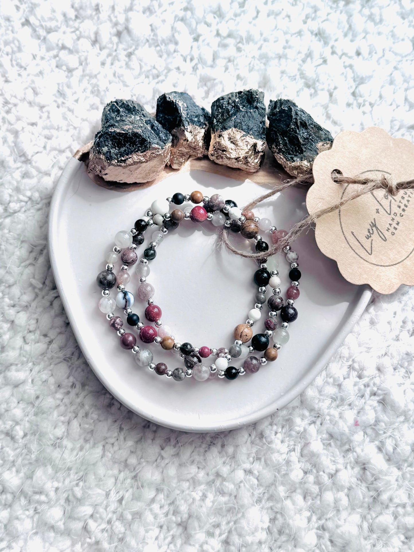 Neutral Mixed Gems + Silver (3-stack)