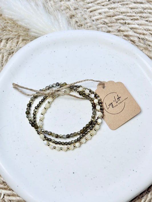 Labradorite + Hematite in Gold Stack (3-stack)