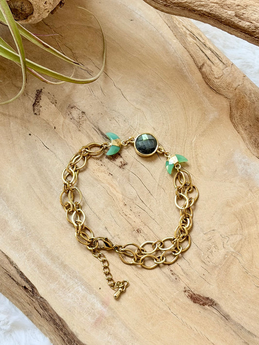 Labradorite + Chrysoprase Gold Moon Bracelet
