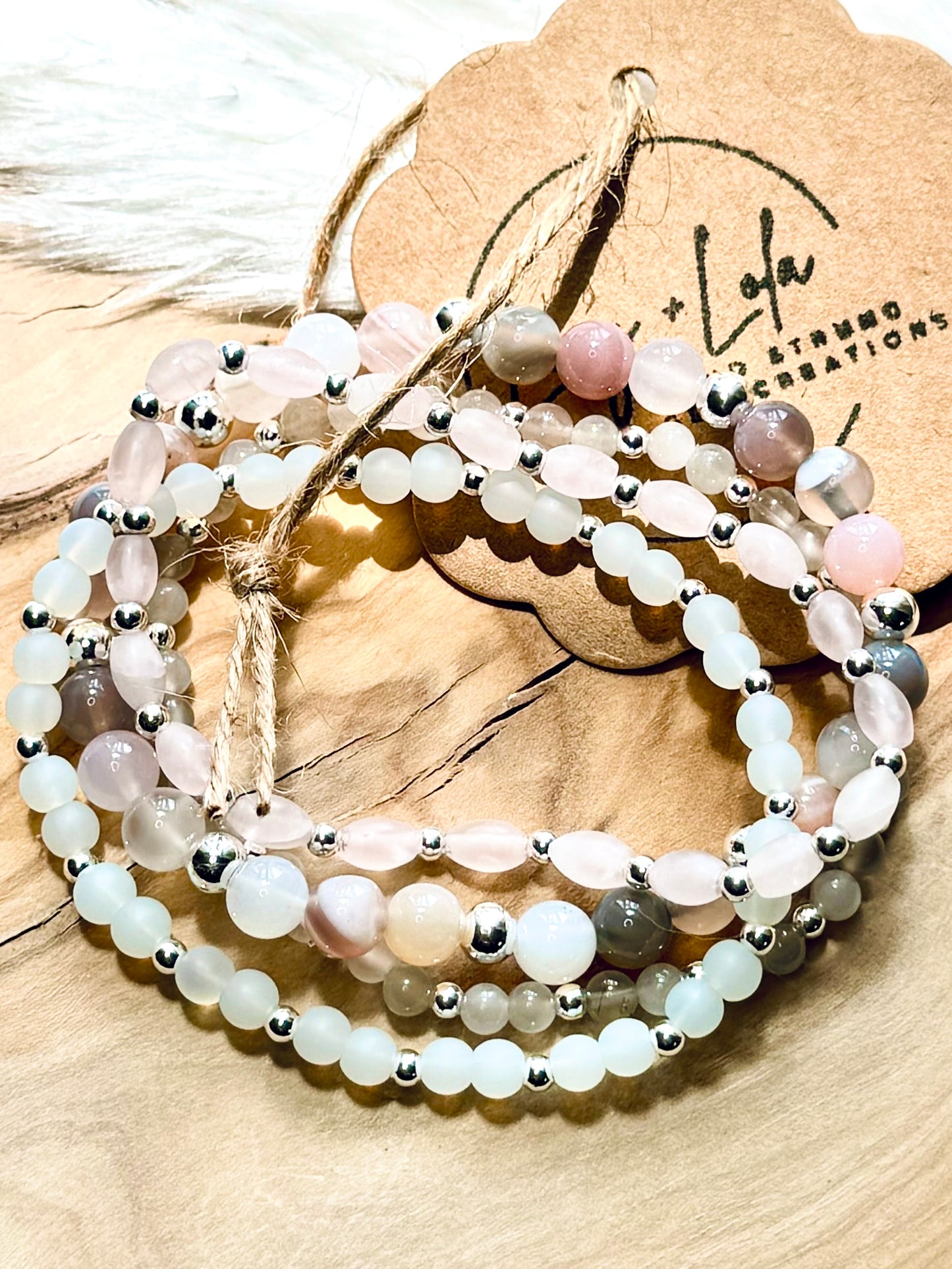 Pink + Gray in Silver (4-stack)