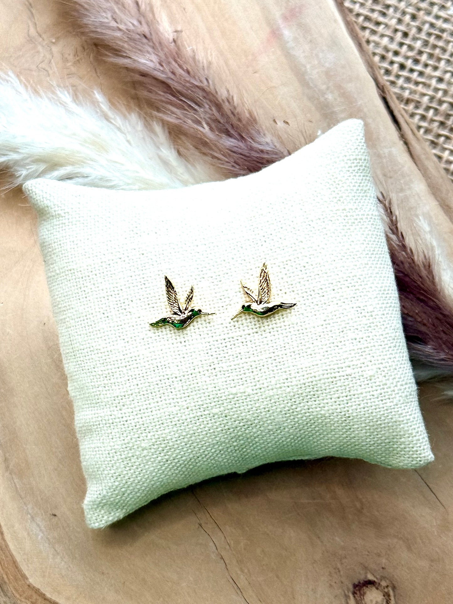 Gold Hummingbird Mini Stud Earrings