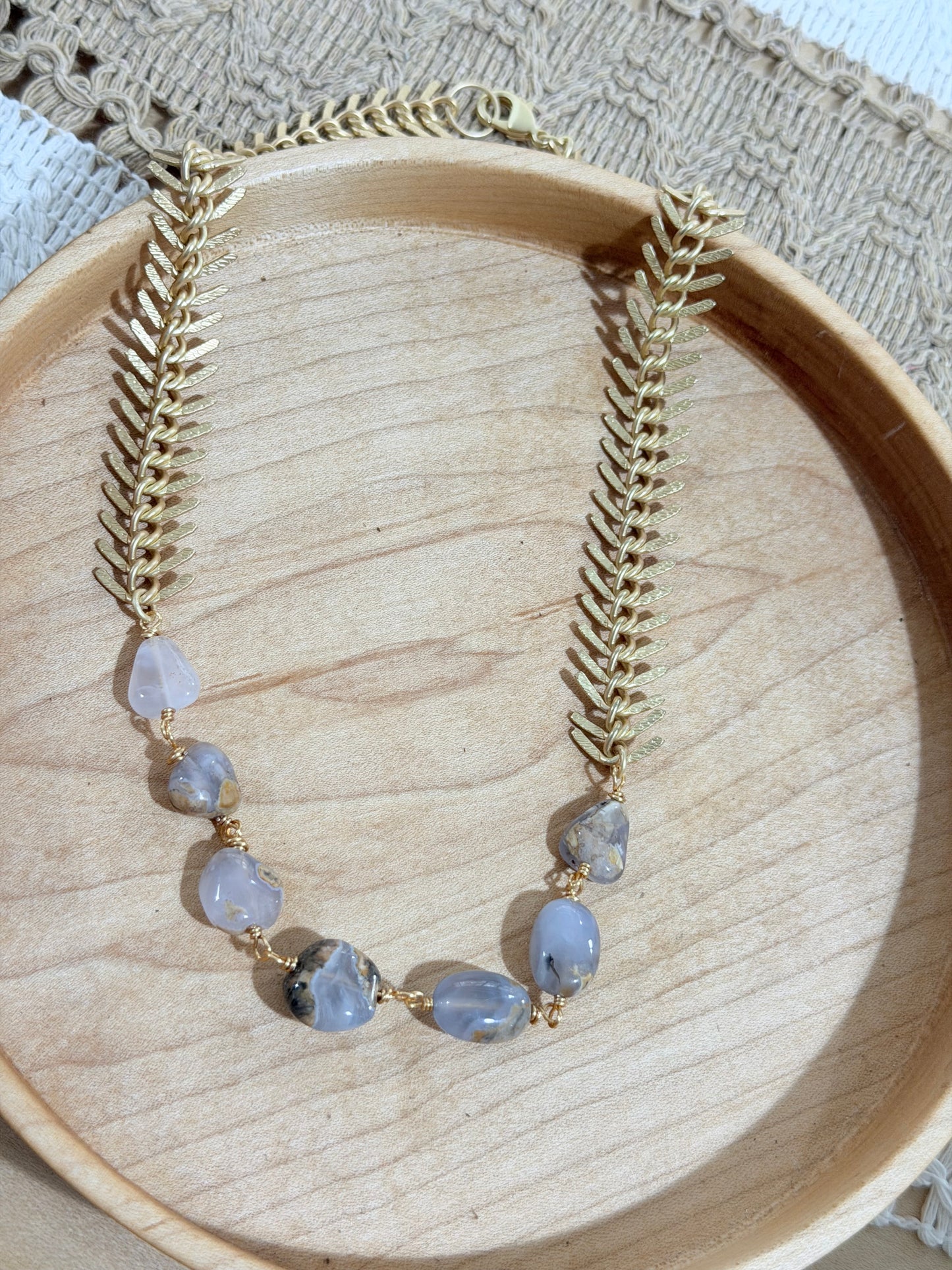 Skin on Blue Chalcedony + Matte Gold Necklace