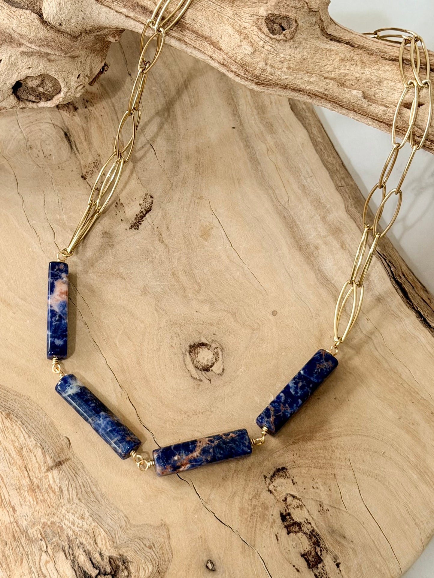 Orange Sodalite + Gold Necklace