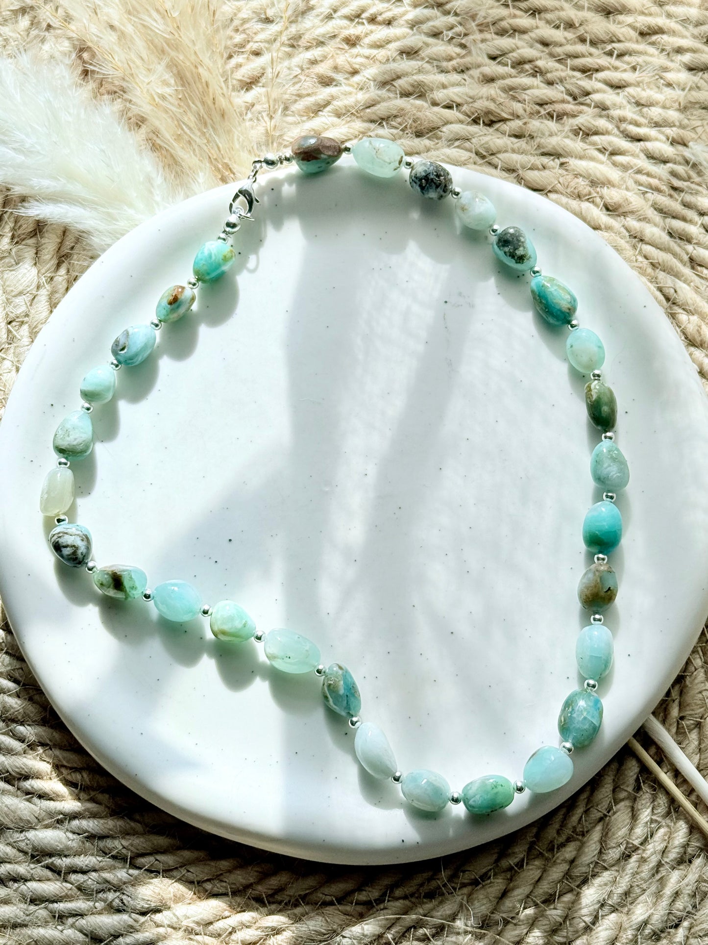 Luxe Peruvian Blue Opal + Sterling Silver Beaded Necklace