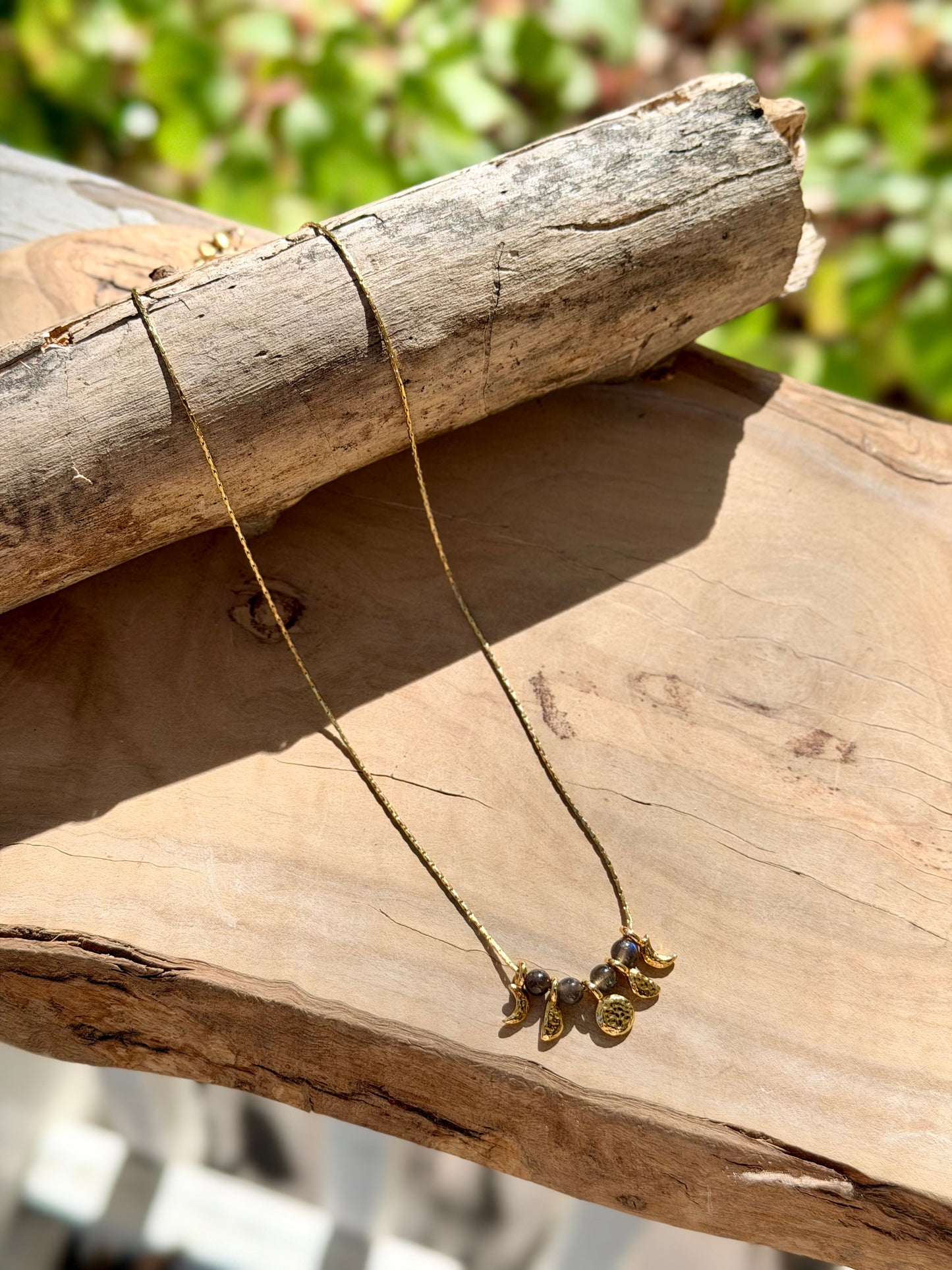 Black Labradorite + Gold Moon Phases Necklace