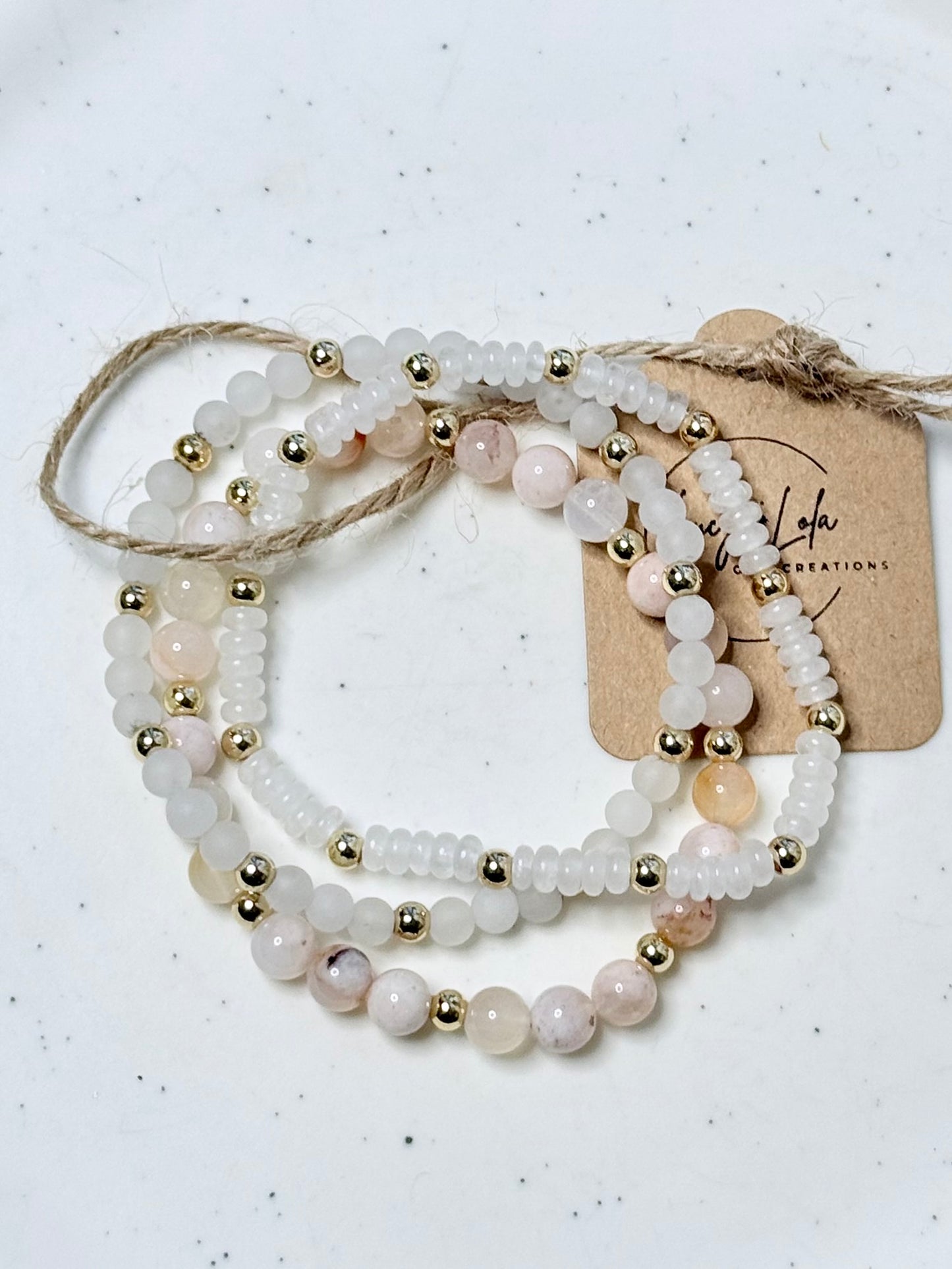 Winter Blossom Agate + Jade in Gold Stack (3-stack)