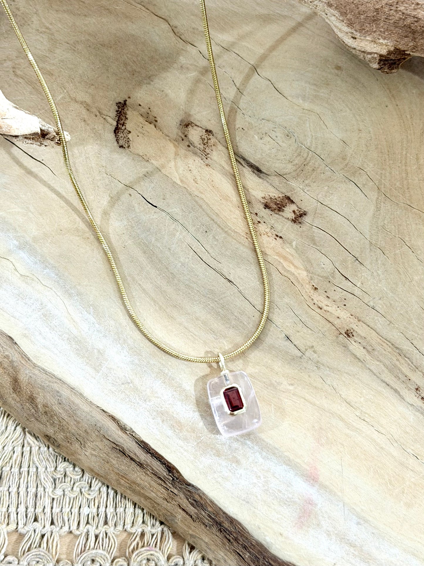 Rose Quartz + Garnet Gold Necklace