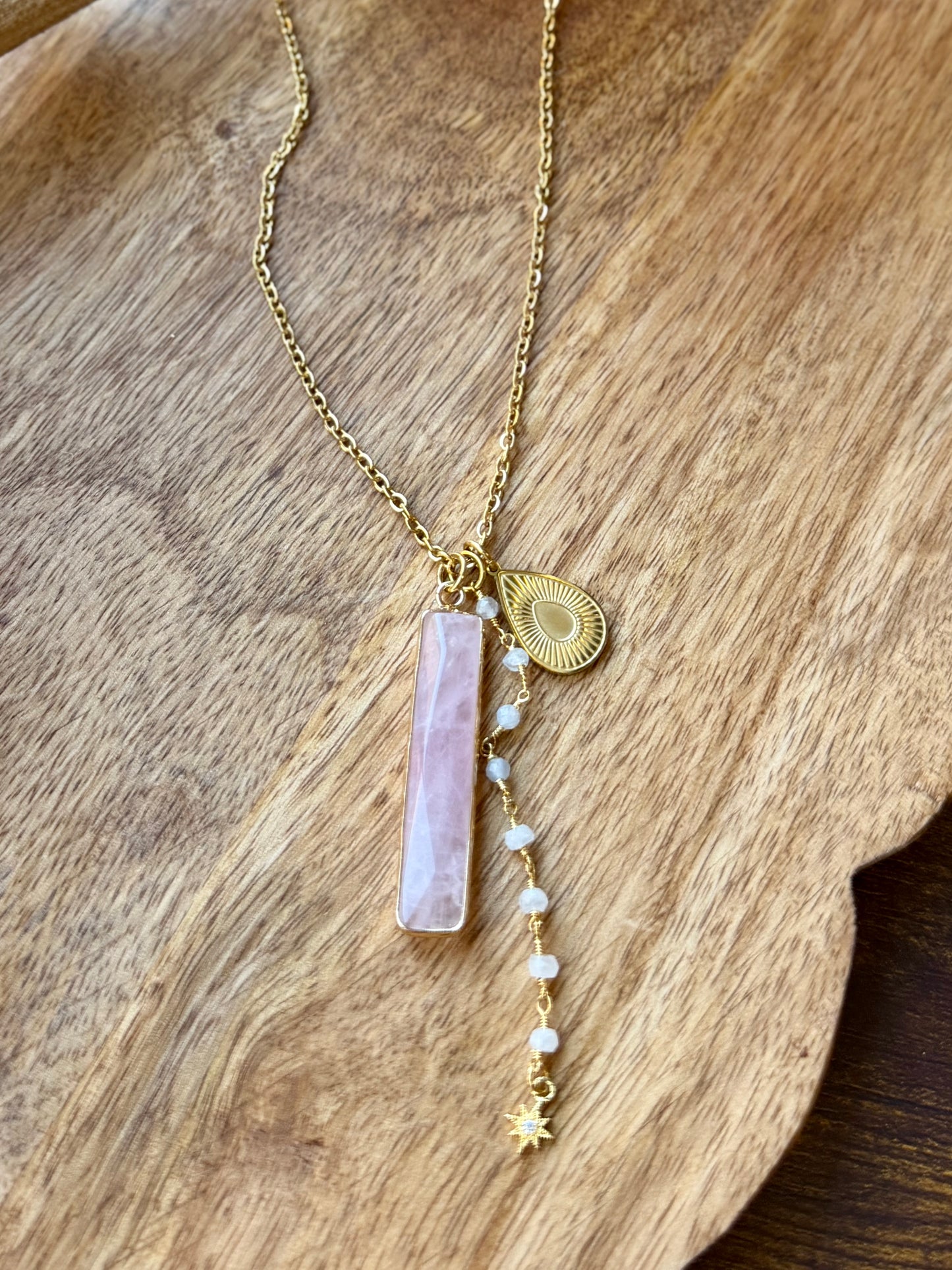 Rose Quartz + Gold Stainless Steel Necklace