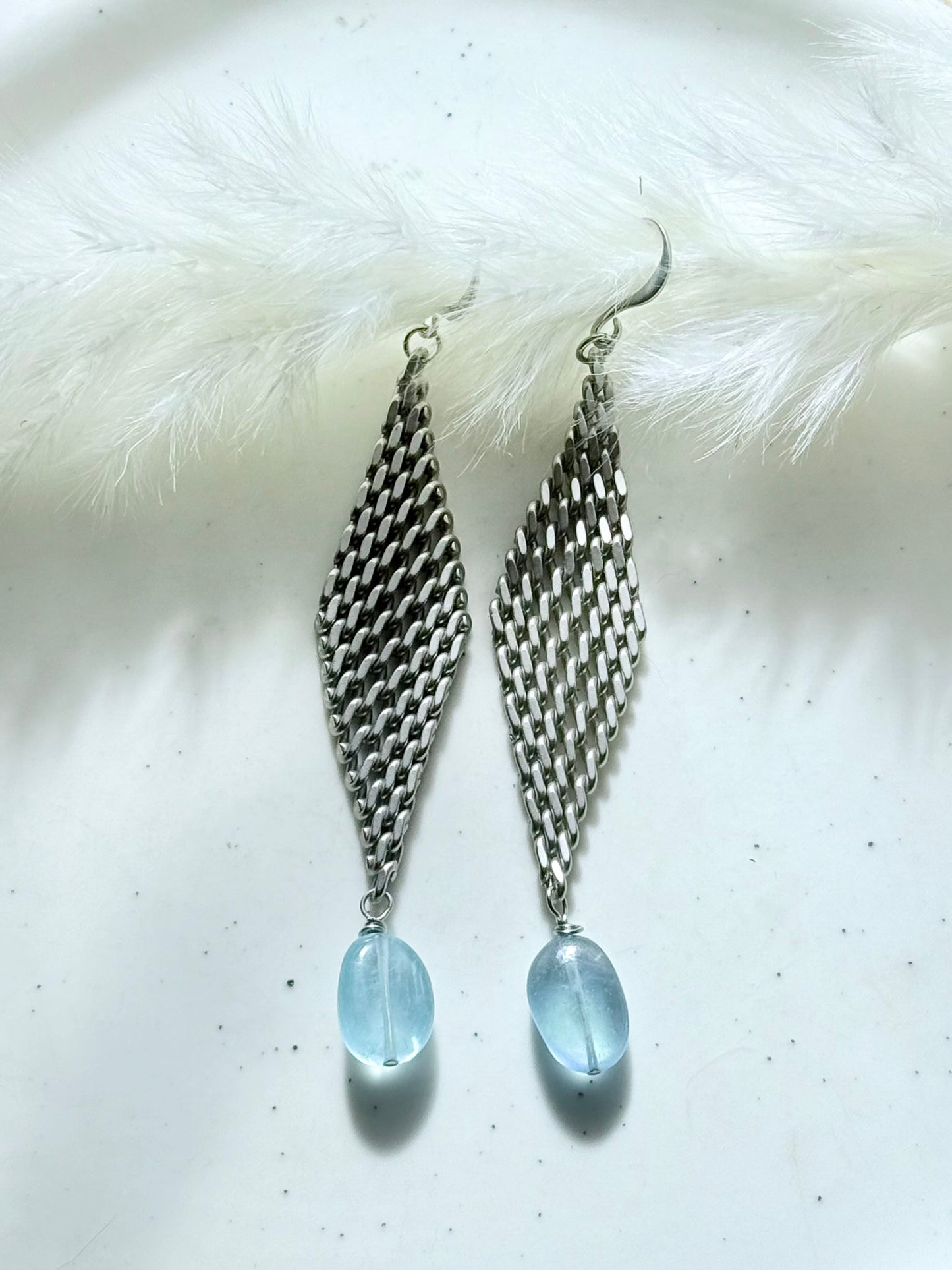 Aquamarine + Matte Silver Mesh Earrings
