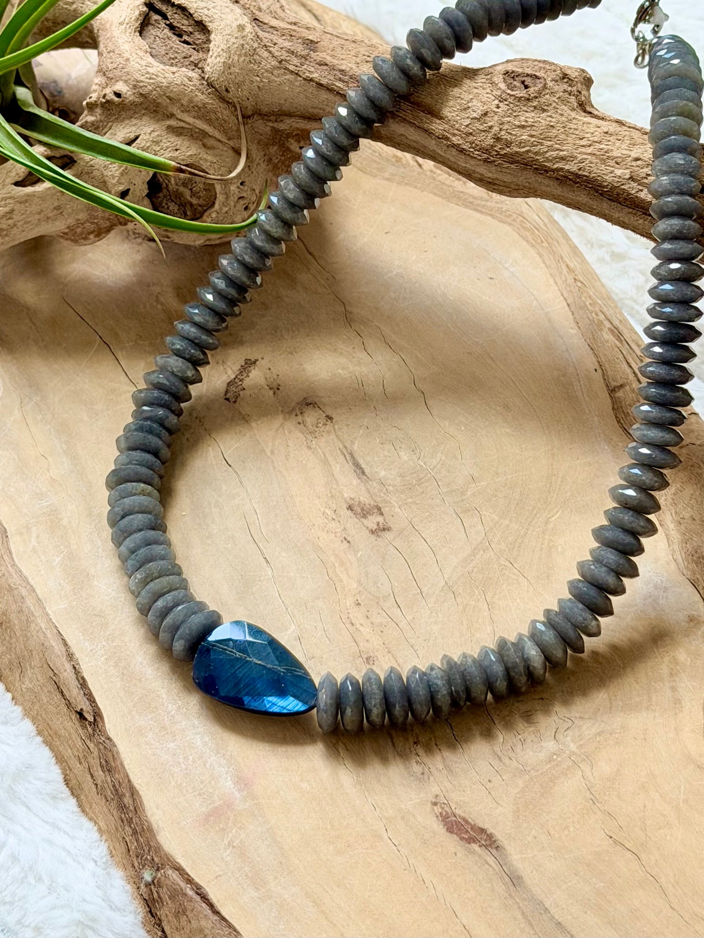Gray Agate + Labradorite Chunky Necklace