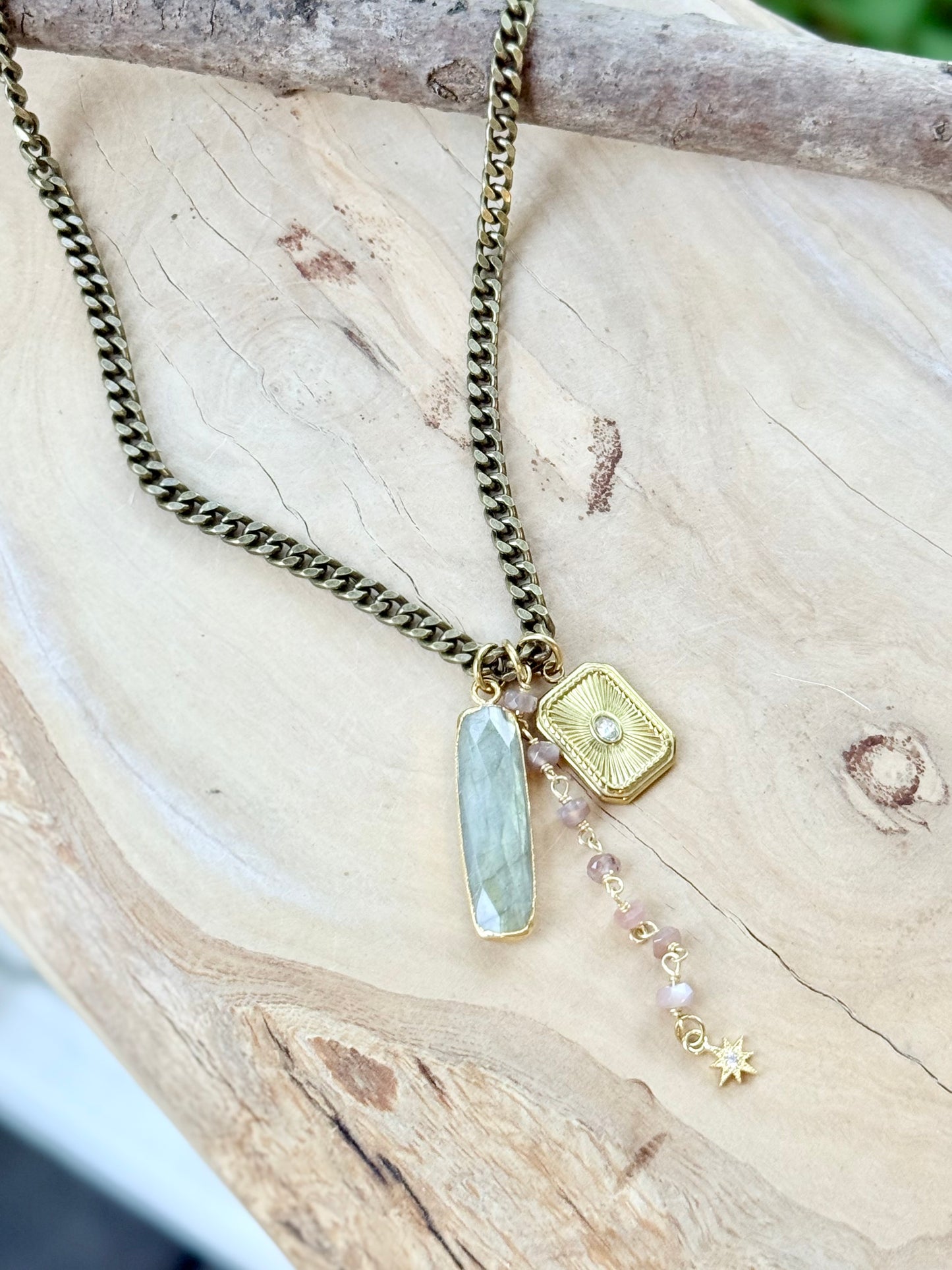 Chocolate Moonstone + Labradorite Mixed Metal Necklace