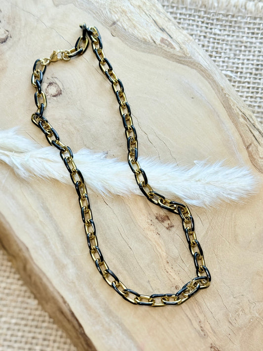The Monica - Gold Stainless Steel + Black Link Necklace