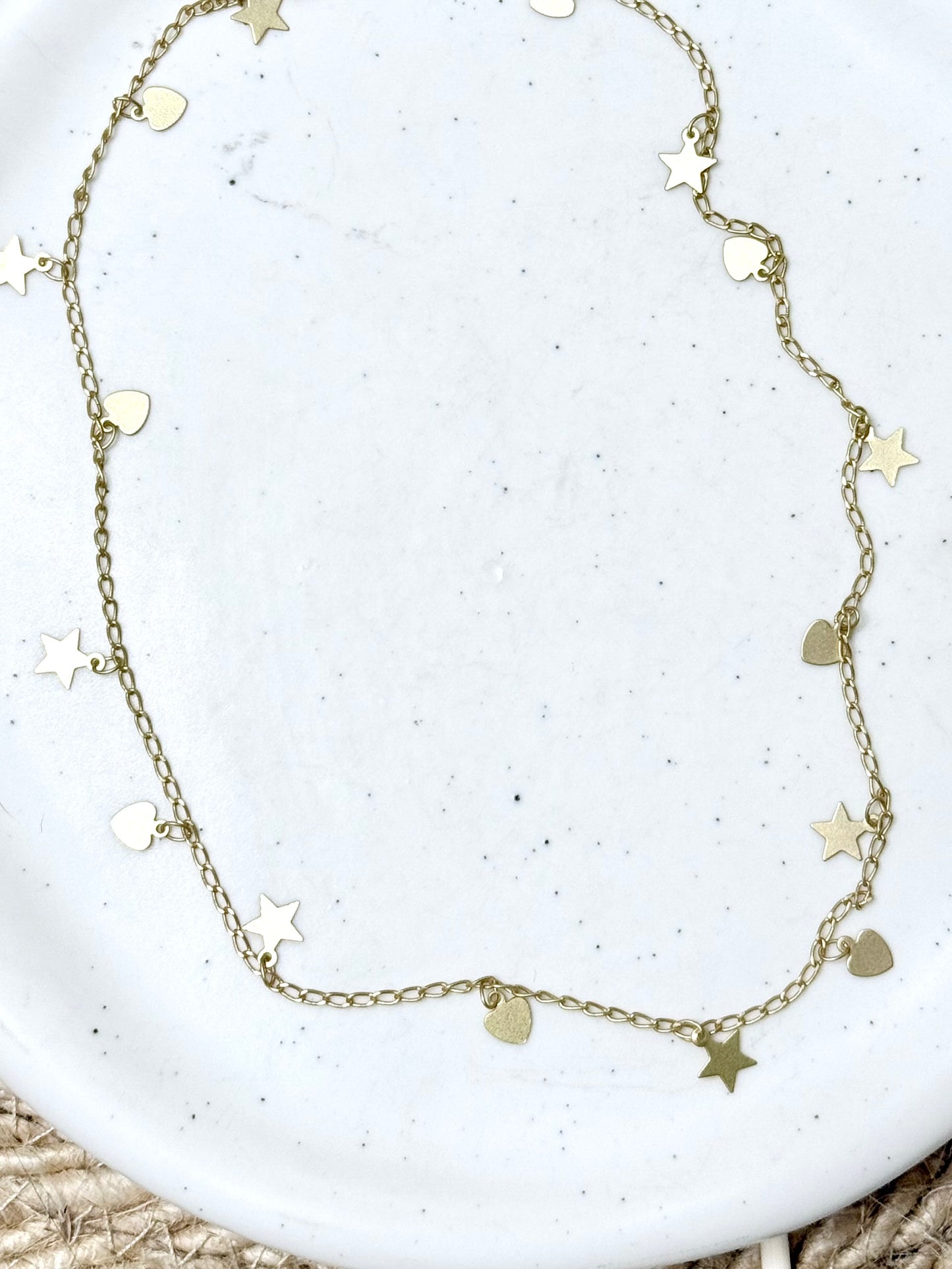 Heart + Stars Matte Gold Sequin Chain Necklace