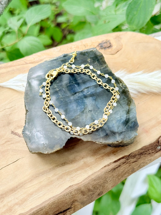 Moonstone + Matte Gold Duet Bracelet