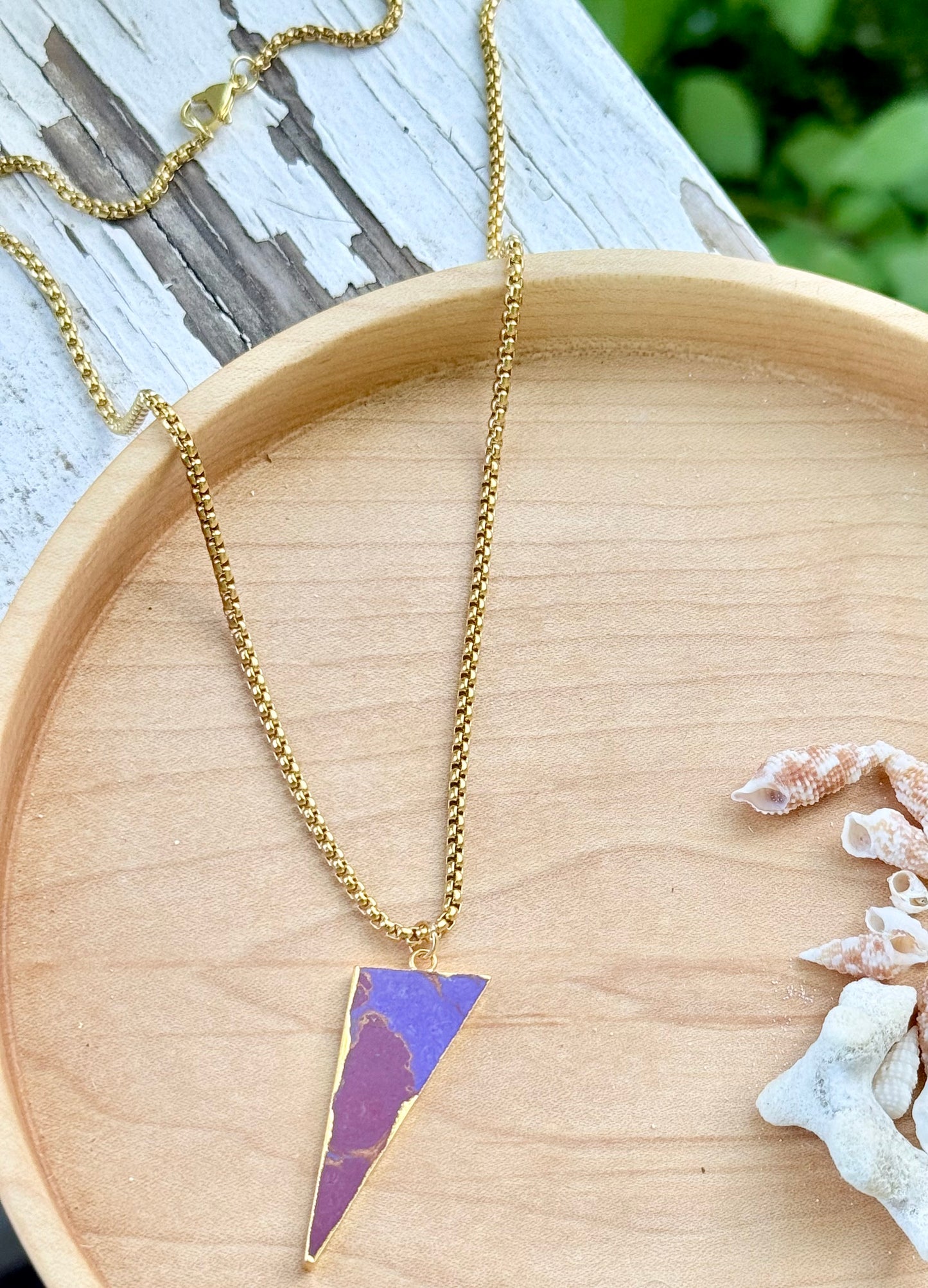 Bright Jasper + Gold Triangle Necklace