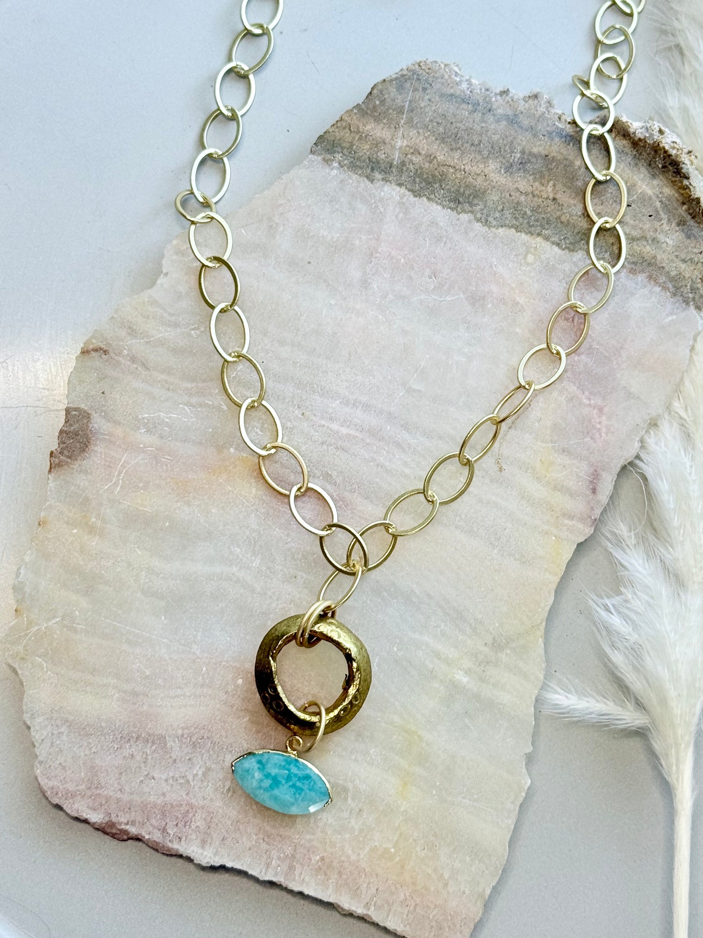 Amazonite Evil Eye + Matte Gold Necklace