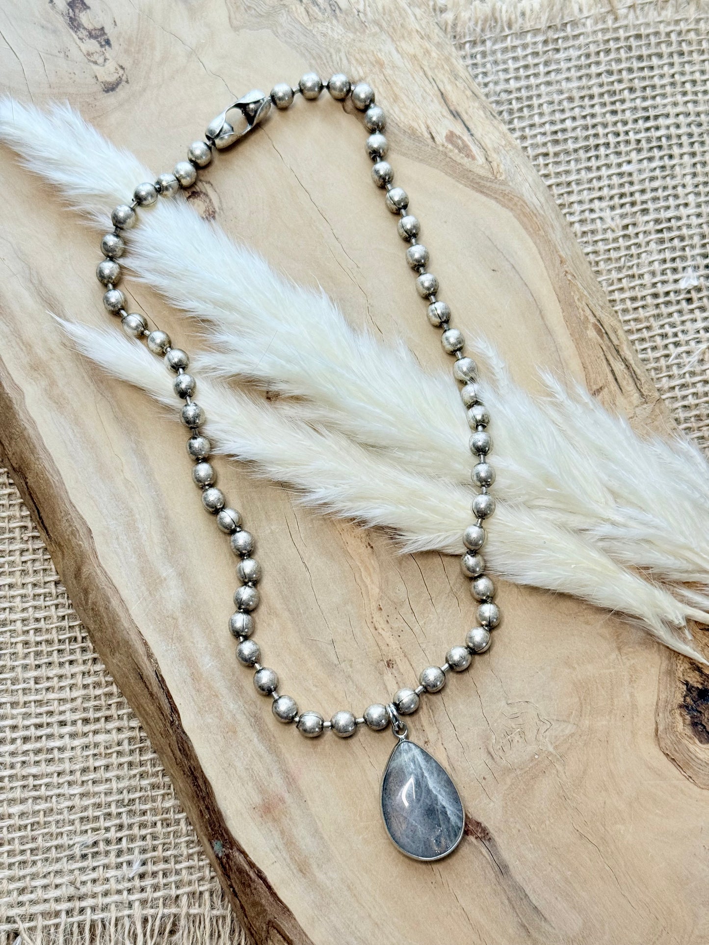 Labradorite + Antique Silver Ball Chain Necklace