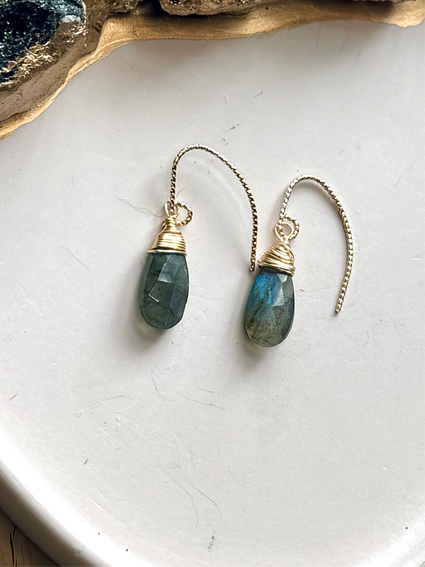 Labradorite + Gold Teardrop Earrings