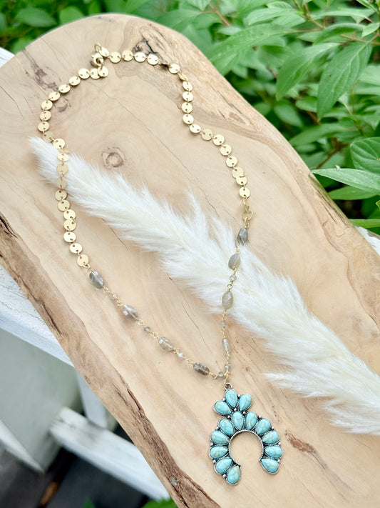 Turquoise + Mixed Metal Squash Blossom Necklace